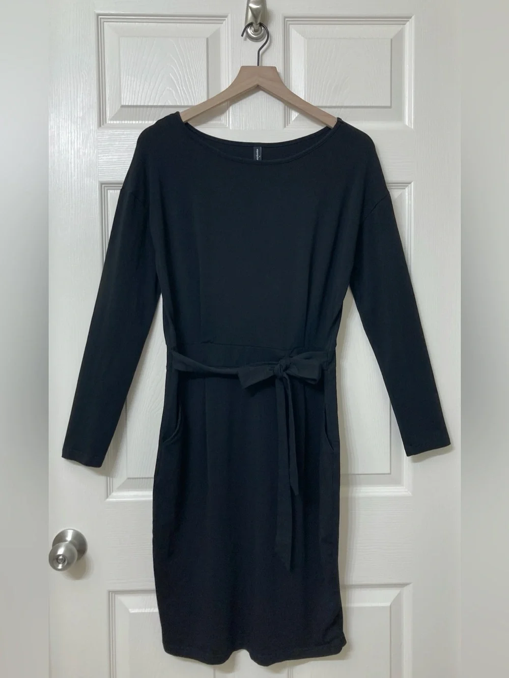 Pretty Garden Black Long Sleeve Tie Front Fitted Sheath Dress Large Party Event - Picture 8 of 8